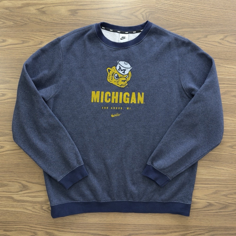 Nike University of Michigan Sweatshirt Mens XXL Blue Wolverines Maize Basketball